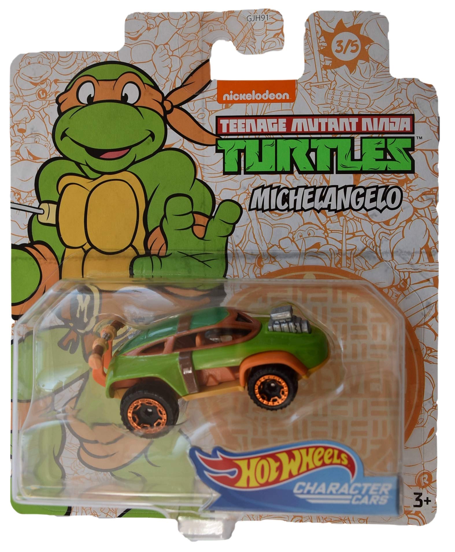 Mattel Hot Wheels Character Cars TMNT Michelangelo #3 of 5 Cars